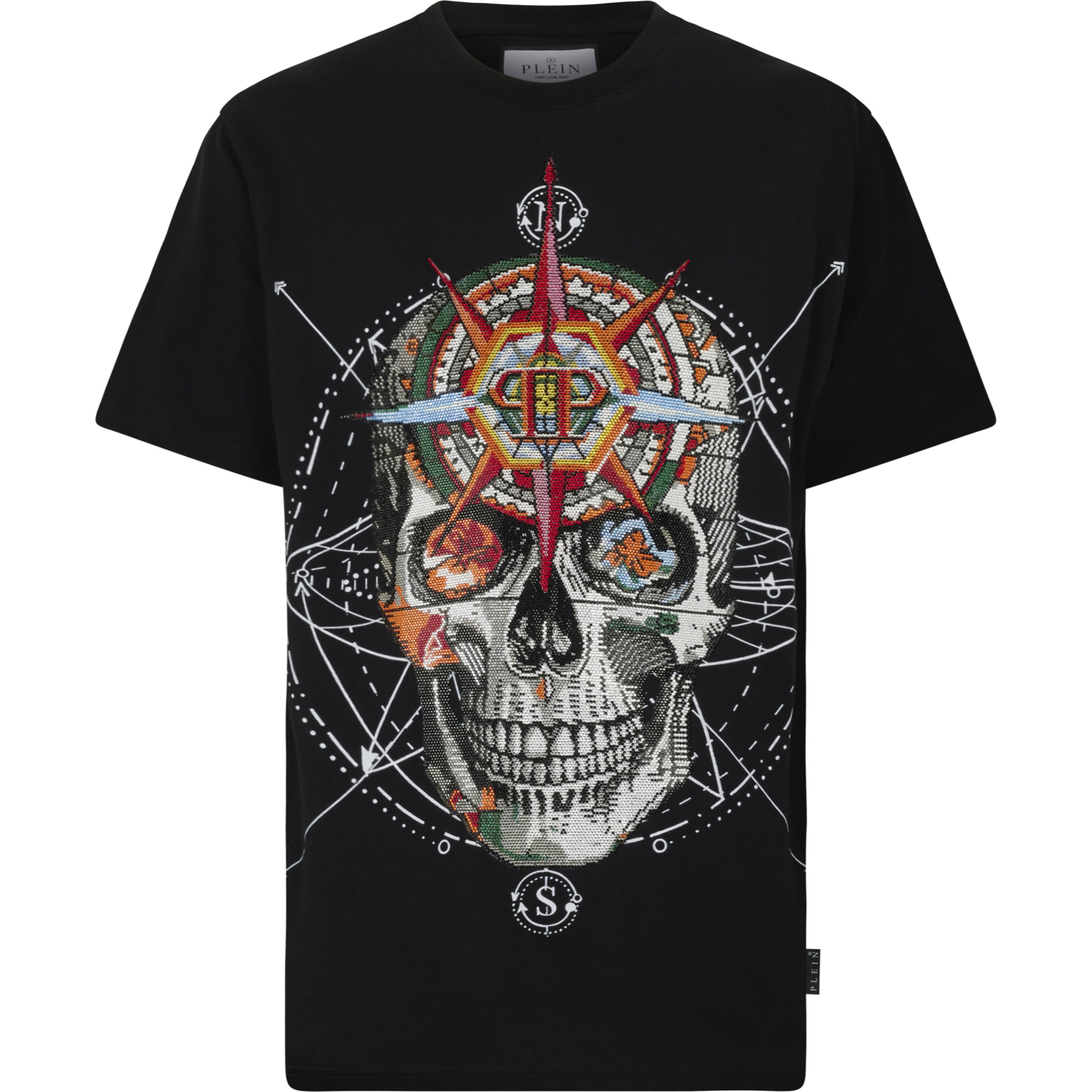 PHILIPP PLEIN Round Neck T-Shirt Wind Rose Skull Stones