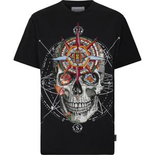 PHILIPP PLEIN Round Neck T-Shirt Wind Rose Skull Stones