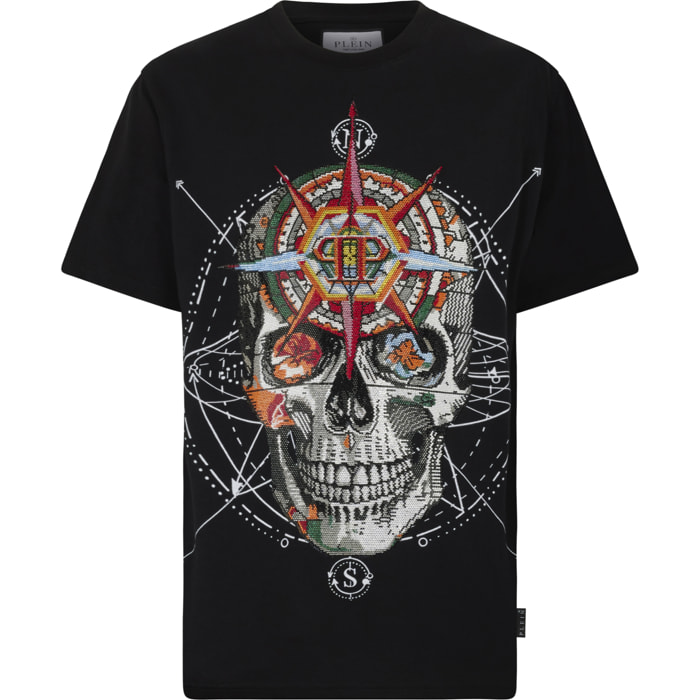 PHILIPP PLEIN Round Neck T-Shirt Wind Rose Skull Stones