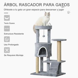 Árbol Rascador para Gatos Mediano Árbol para Gatos de 5 Niveles Torre para Gatos con Plataformas Nido Postes de Yute Escalera y Bola Colgante Gris