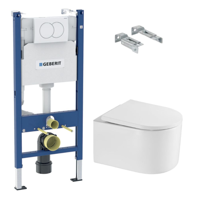 Pack WC Bâti-support Duofix + WC sans bride SAT Delano + Abattant softclose + Plaque Blanche