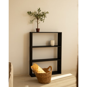 Estantería de madera maciza tono negro con 2 estantes Alto: 110 Largo: 80 Ancho: 20