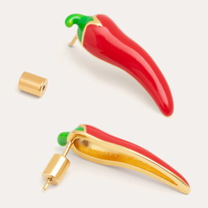 Pendientes Chili Pepper Rojo Baño Oro