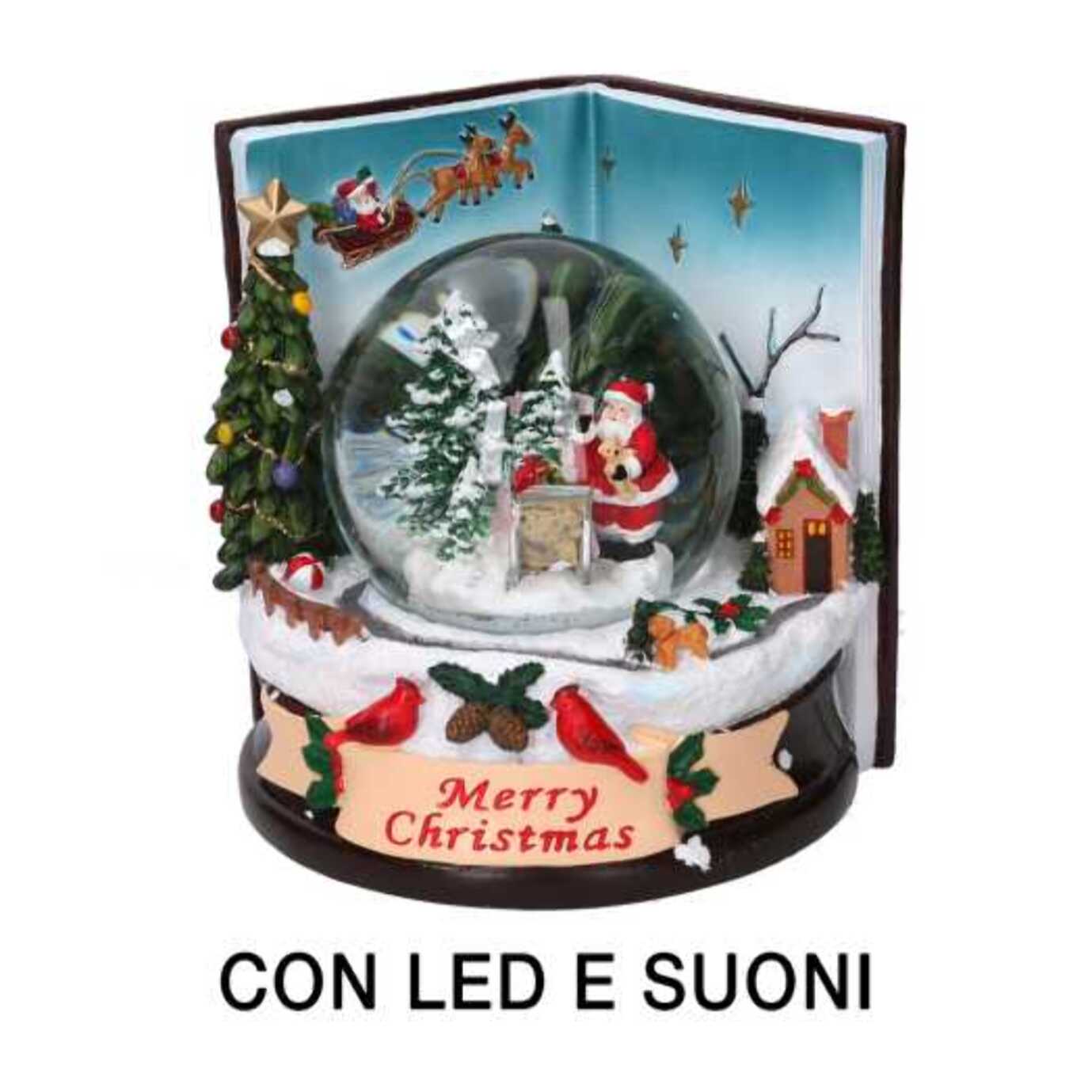 Palla di vetro con led e musica in resina cm14x14h16,5