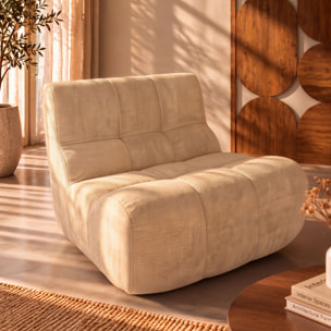 Fauteuil compressé en tissu chenille entrelacé écru VOLTA