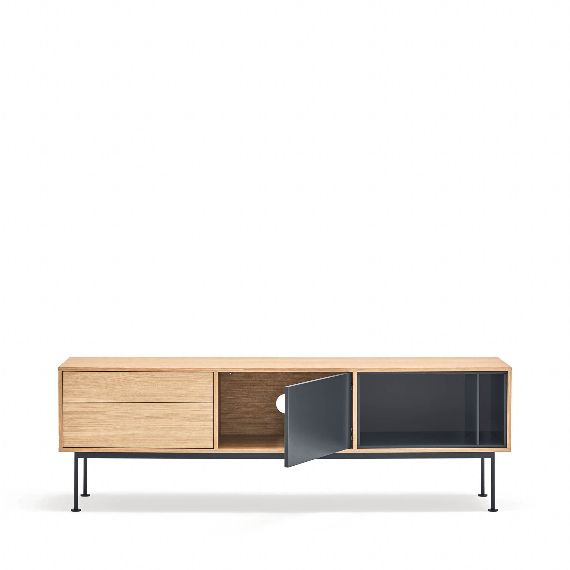 Mueble de televisión Yoko 2 cajones y 1 puerta roble y gris antracita
