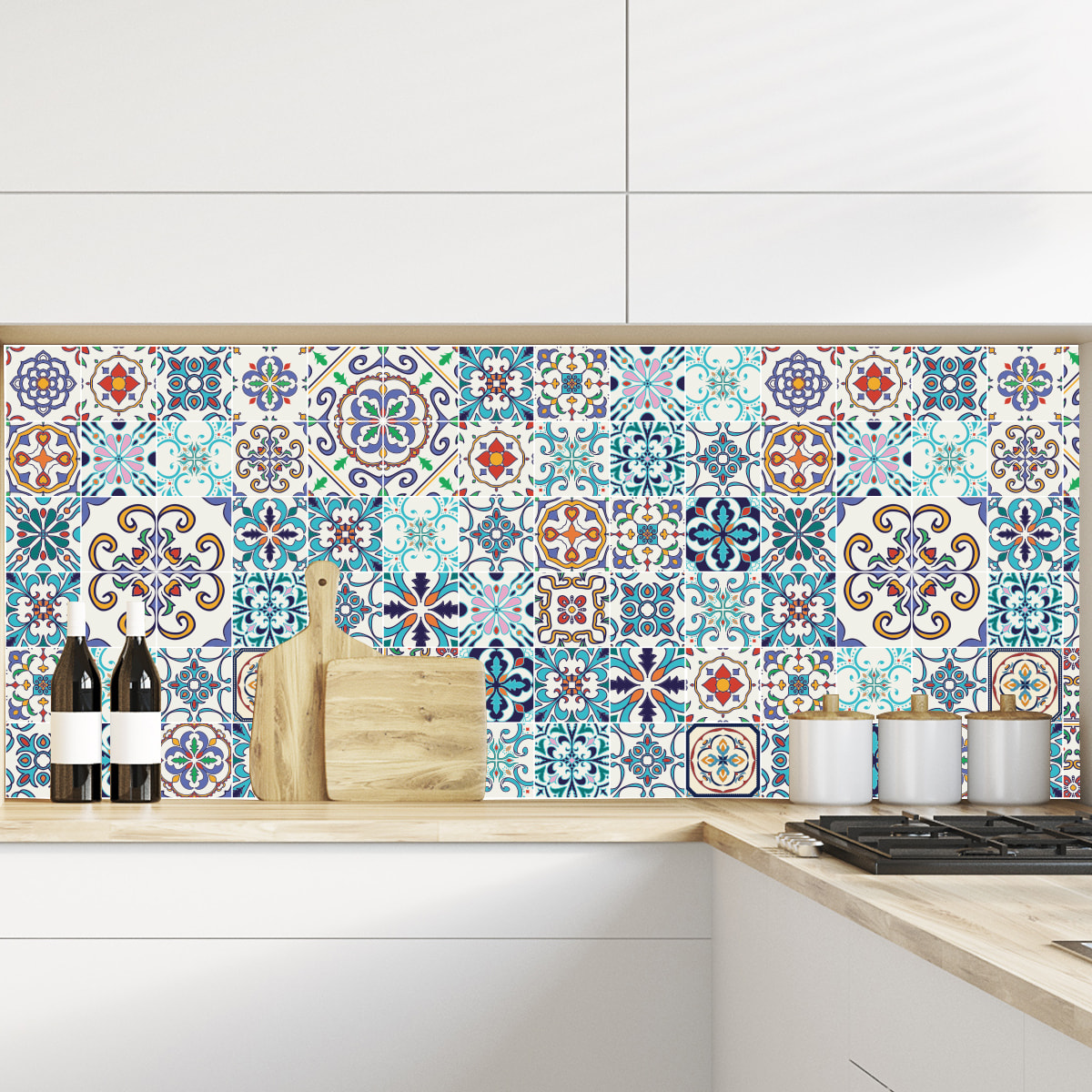 Stickers muraux - Sticker Mural Carrelage adhésif Cuisine Salle de Bain - 60 STICKERS CARRELAGES AZULEJOS ANTIBES
