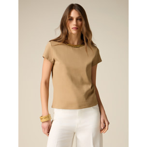 Oltre - T-shirt con dettaglio paillettes - Beige