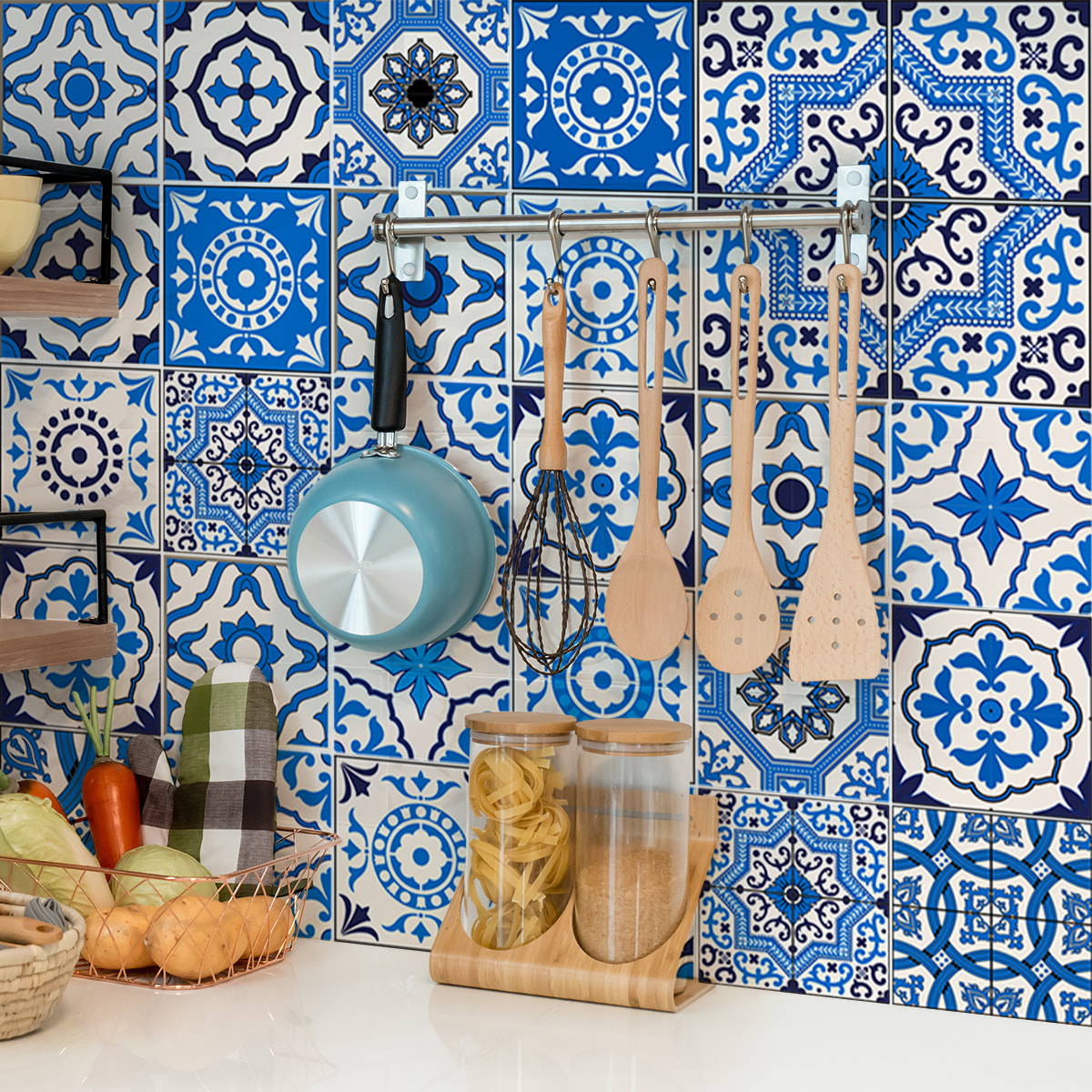 Stickers muraux - Sticker Mural Carrelage adhésif Cuisine Salle de Bain - 30 STICKERS CARRELAGES AZULEJOS DANILO