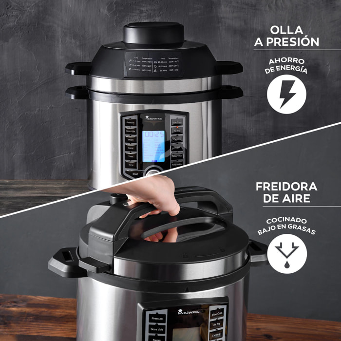 Kit de freidora de aire con olla a presión de 1500w de 6l + spray pulverizador de aceite masterpro
