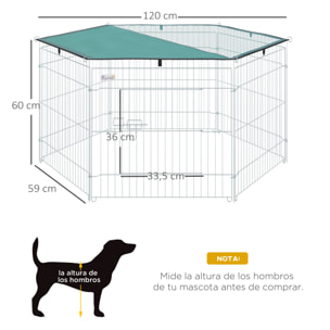 Parque de Juegos para Perros 6 Paneles 59x60cm Plegables Puerta Pestillo Toldo