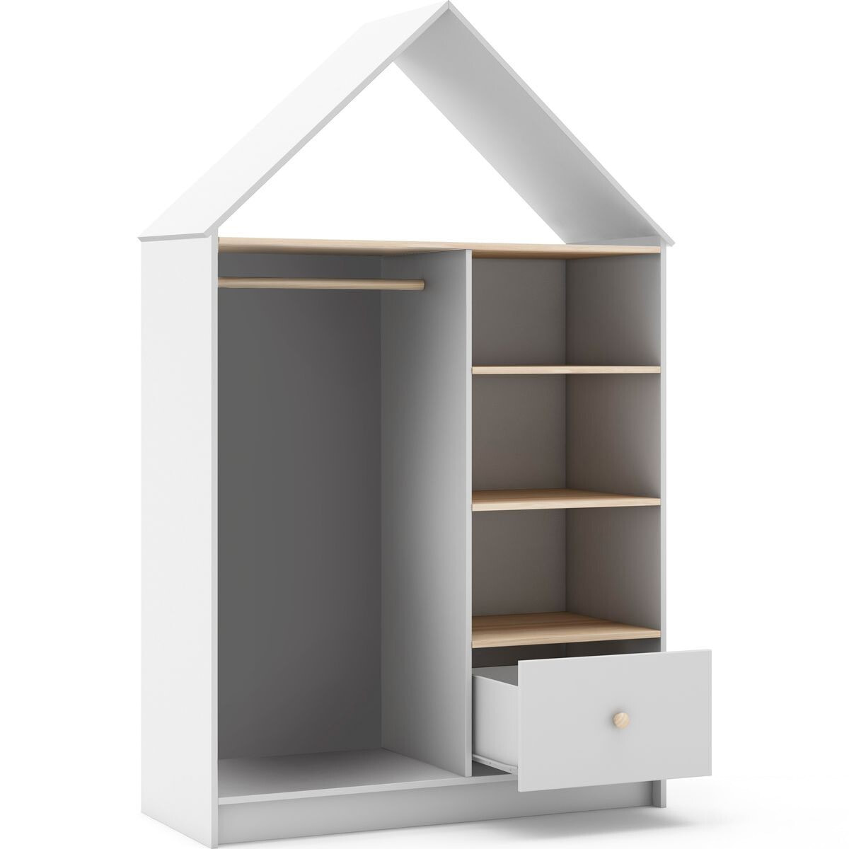 Penderie cabane enfant 1 tiroir en bois - LUCY