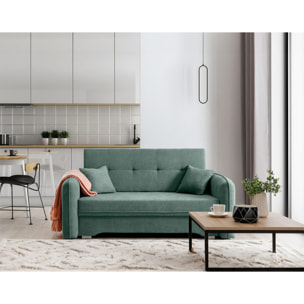 Michelle - canapé droit 3 places convertible avec coffre en velours - Vert