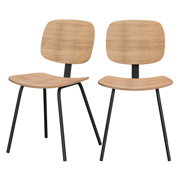 Lot de 2 chaises en bois plaqué frêne et pieds en métal - Hoodie