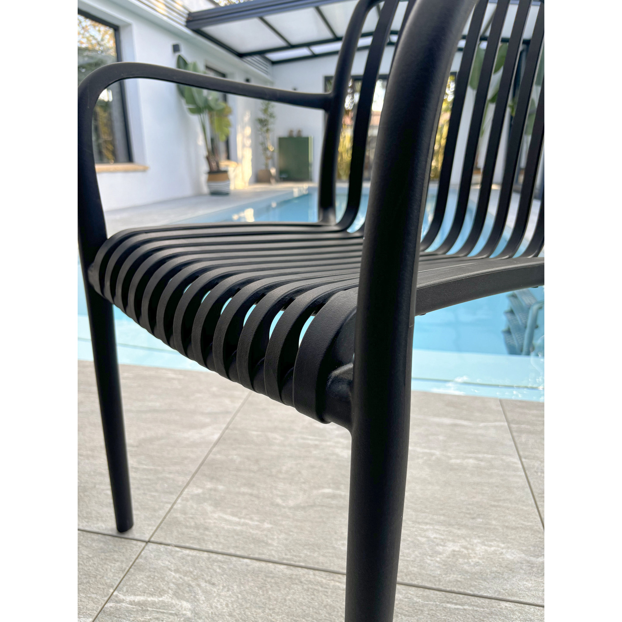 LAMU - Ensemble repas de jardin 6 places en alu - Gris anthracite