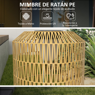 Linterna de Jardín de Ratán Sintético Farola Solar con Luces LED Encendido y Apagado Automático Diseño Bohemio Impermeable para Terraza Balcón Patio Ø30x55 cm Natural