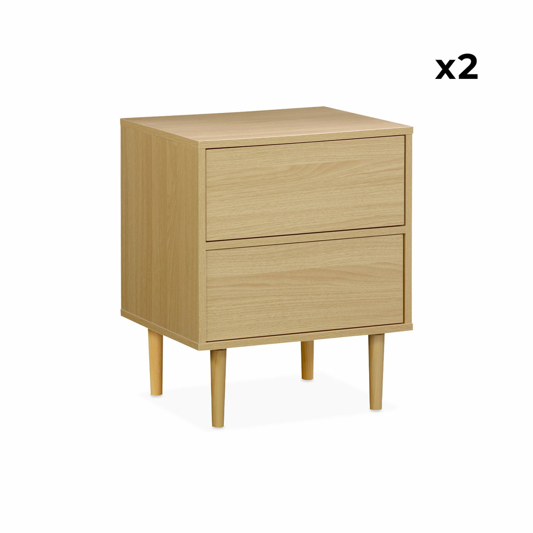 Lot de 2 tables de chevet décor bois naturel - Mika - 2 tiroirs - L 48 x l 40 x H 59cm