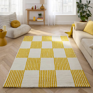 Tapis intérieur damier jaune et blanc FERGEW