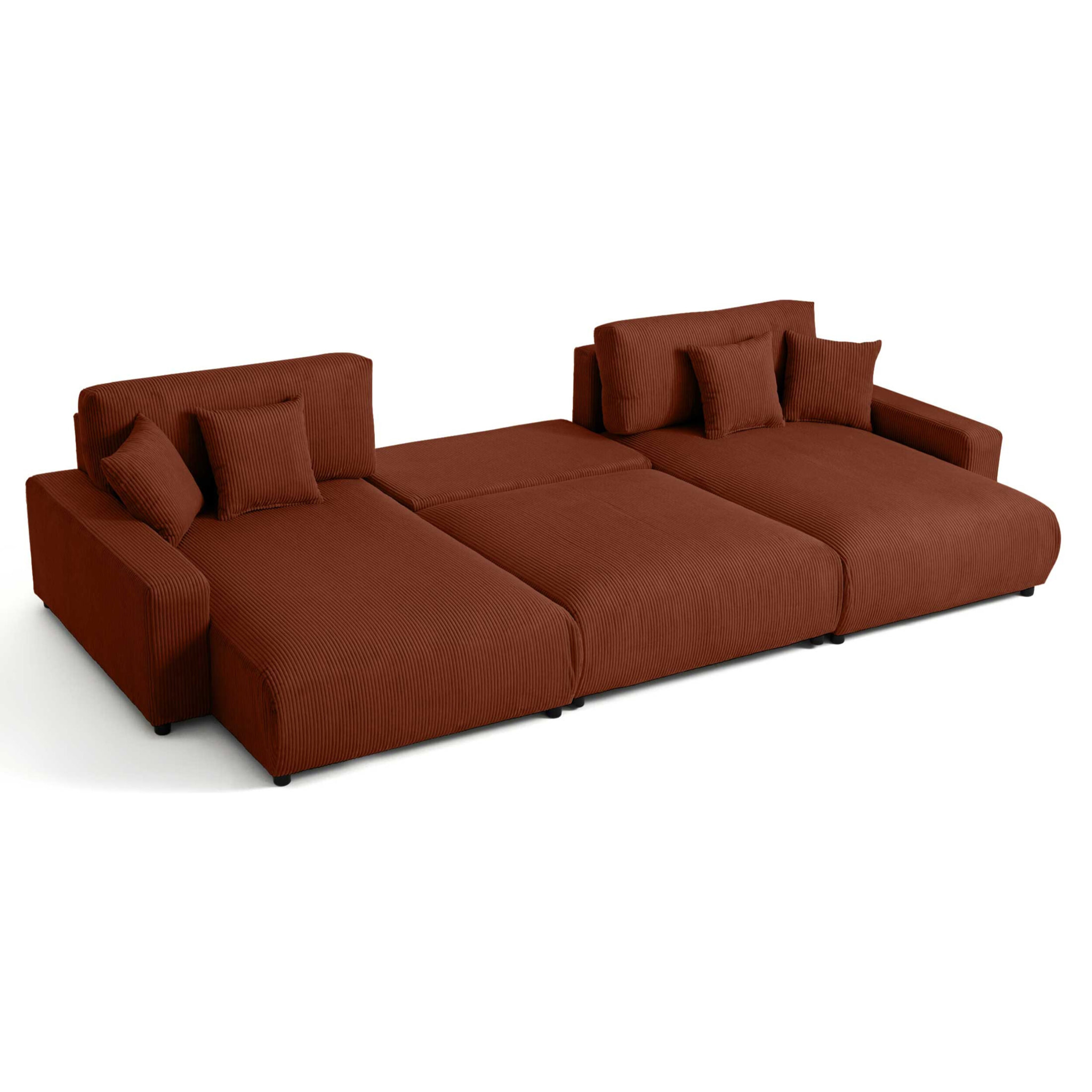 Pivoine - canapé panoramique en U - 7 places - convertible avec coffre - en velours côtelé - Terracotta