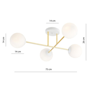 Lampada a sospensione MAGNUM in acciaio oro e vetro bianco