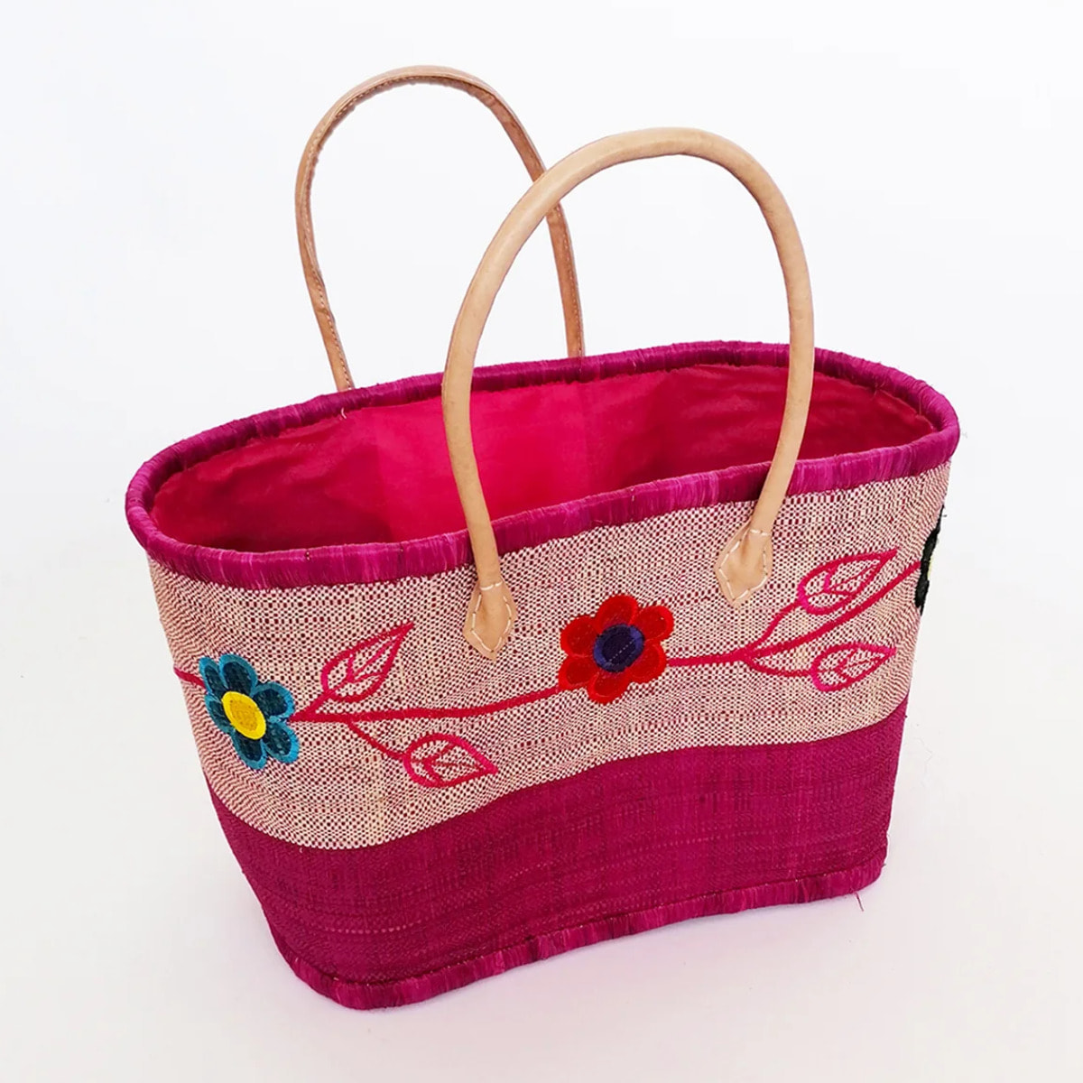Panier artisanal de Madagascar - Namakia MM Fuchsia avec pochon