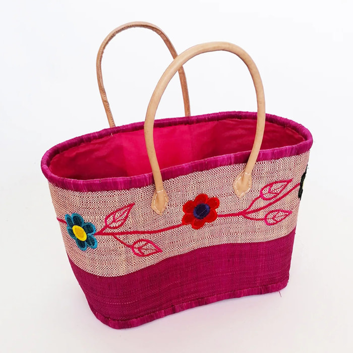 Panier artisanal de Madagascar - Namakia MM Fuchsia avec pochon