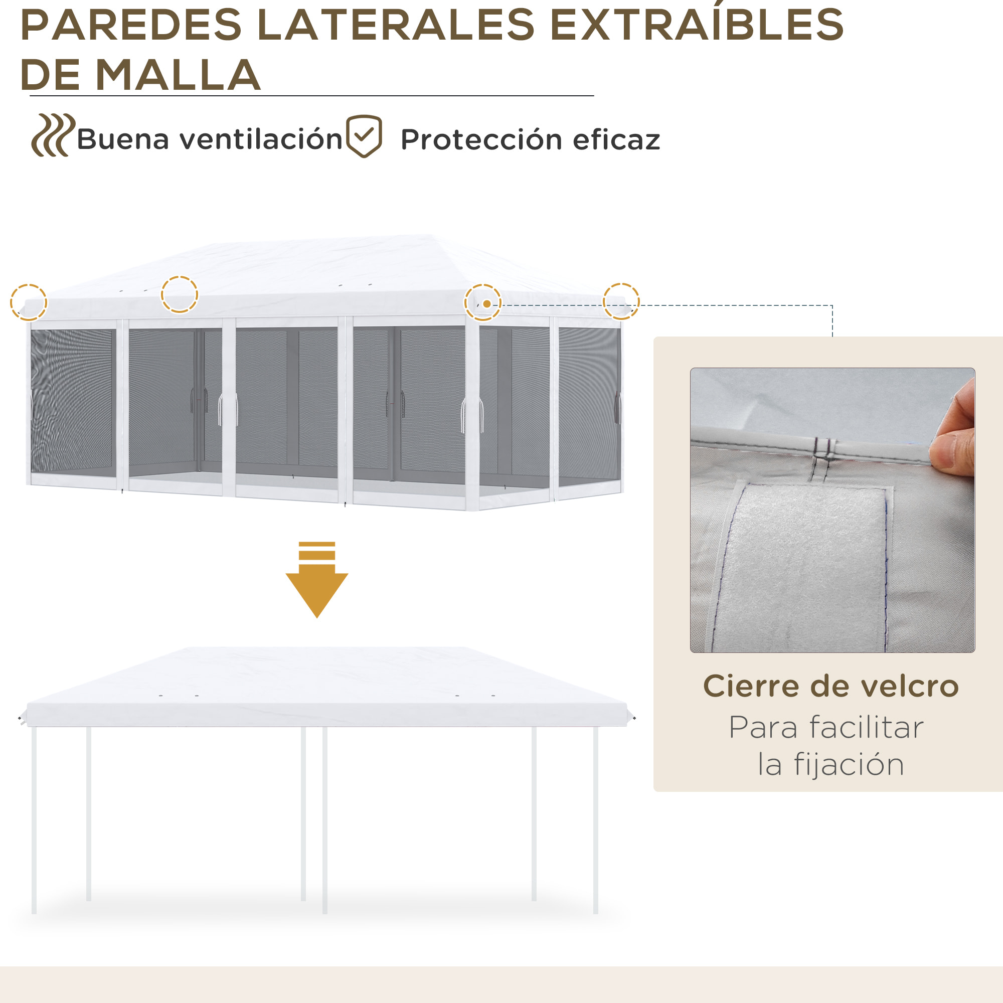 Carpa Plegable Pop-Up Gazebo 6x3 m Cenador Plegable con 6 Paredes Laterales de Malla Anti-UV y Bolsa de Transporte para Camping Fiestas Crema