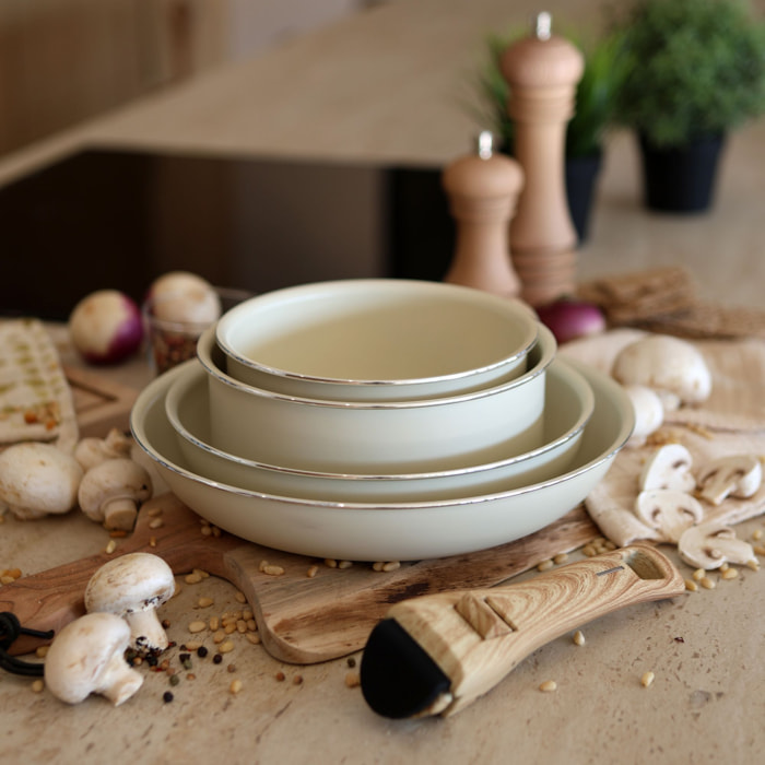 Batterie de cuisine 5 pièces en aluminium recyclé crème