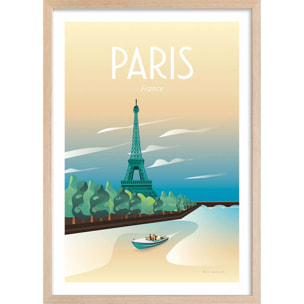 Affiche ville Voyage à Paris Affiche + cadre en bois - Chêne