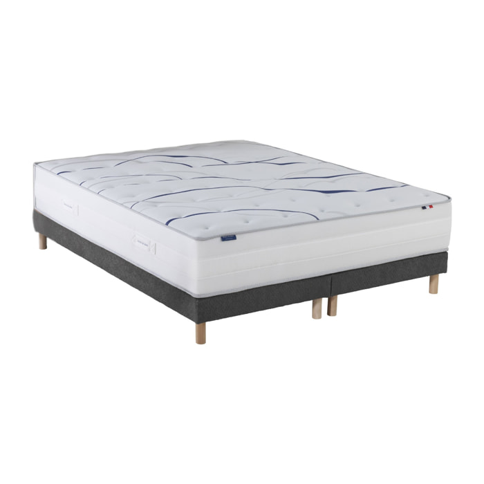 Ensemble matelas mousse ELYSIA + sommier, chenille bouclettes Gris anthracite