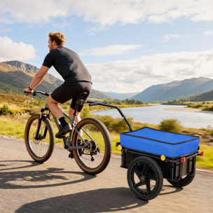 Remolque de Bicicleta para Carga 40 kg, Carro de Mano con Cubierta de Tela Oxford Impermeable, Reflectores, Marco de Acero y Asas para Transporte de Equipaje, 144x59x80 cm, Azul