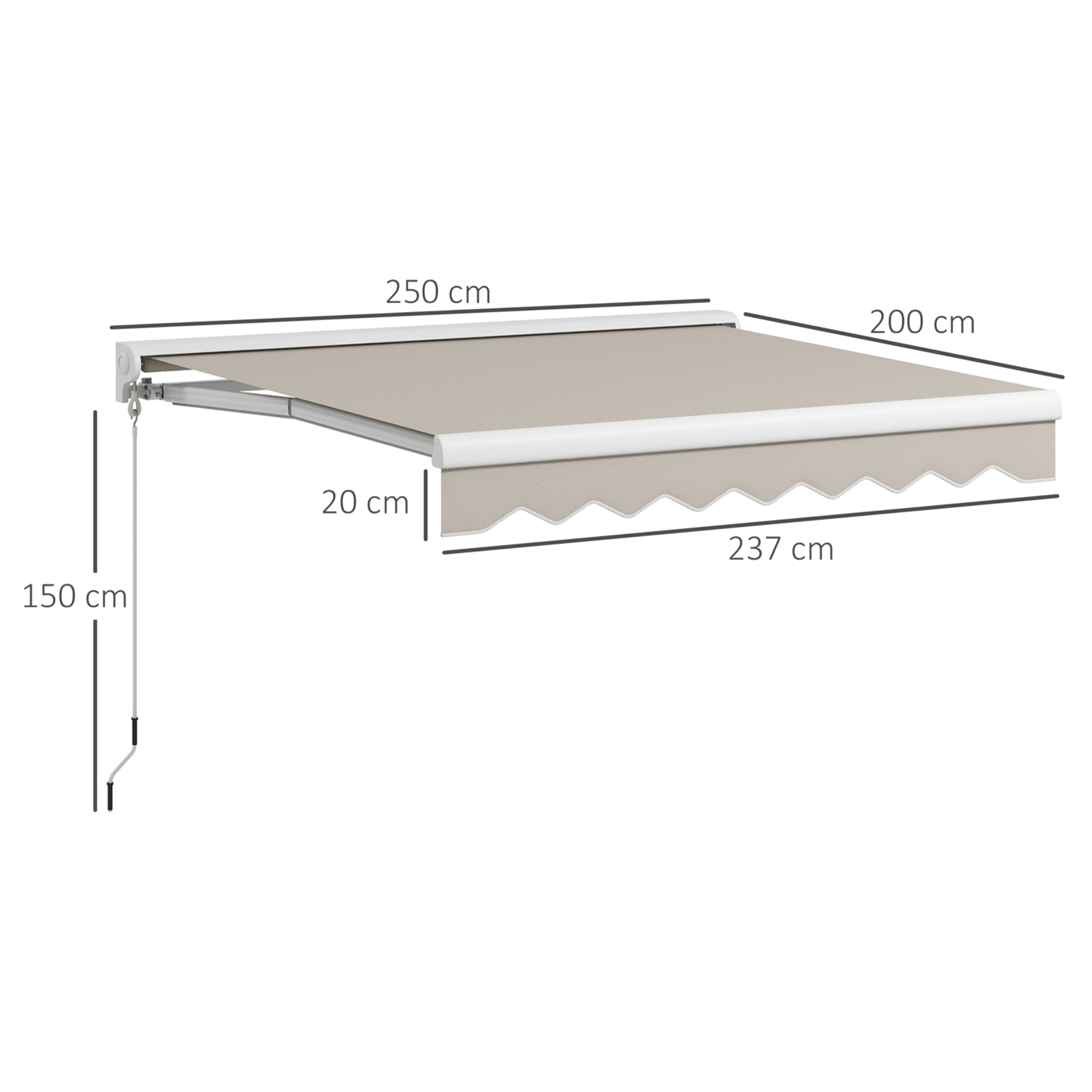 Toldo Retráctil Eléctrico o Manual 250x200 cm Toldo Portátil Toldo para Balcón con Mando a Distancia Manivela Manual y Marco de Aluminio para Ventana Puerta Terraza Patio Crema