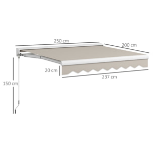 Toldo Retráctil Eléctrico o Manual 250x200 cm Toldo Portátil Toldo para Balcón con Mando a Distancia Manivela Manual y Marco de Aluminio para Ventana Puerta Terraza Patio Crema
