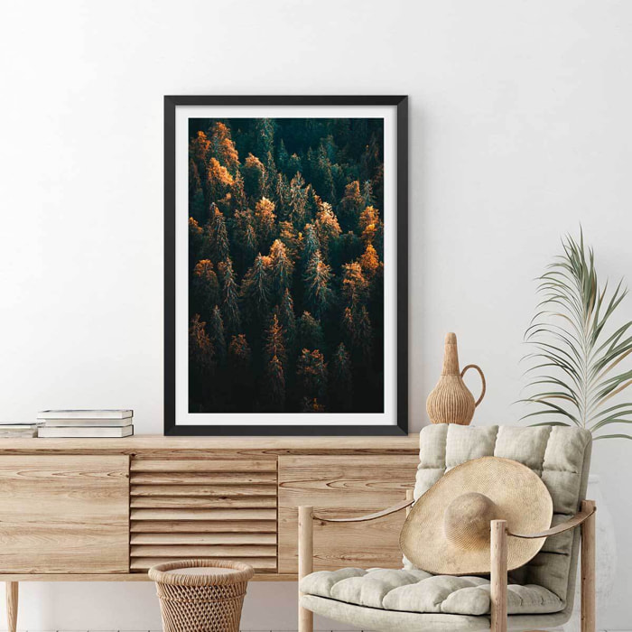 Affiche paysage couleur d'automne en haute savoie Affiche + cadre en bois - Noir