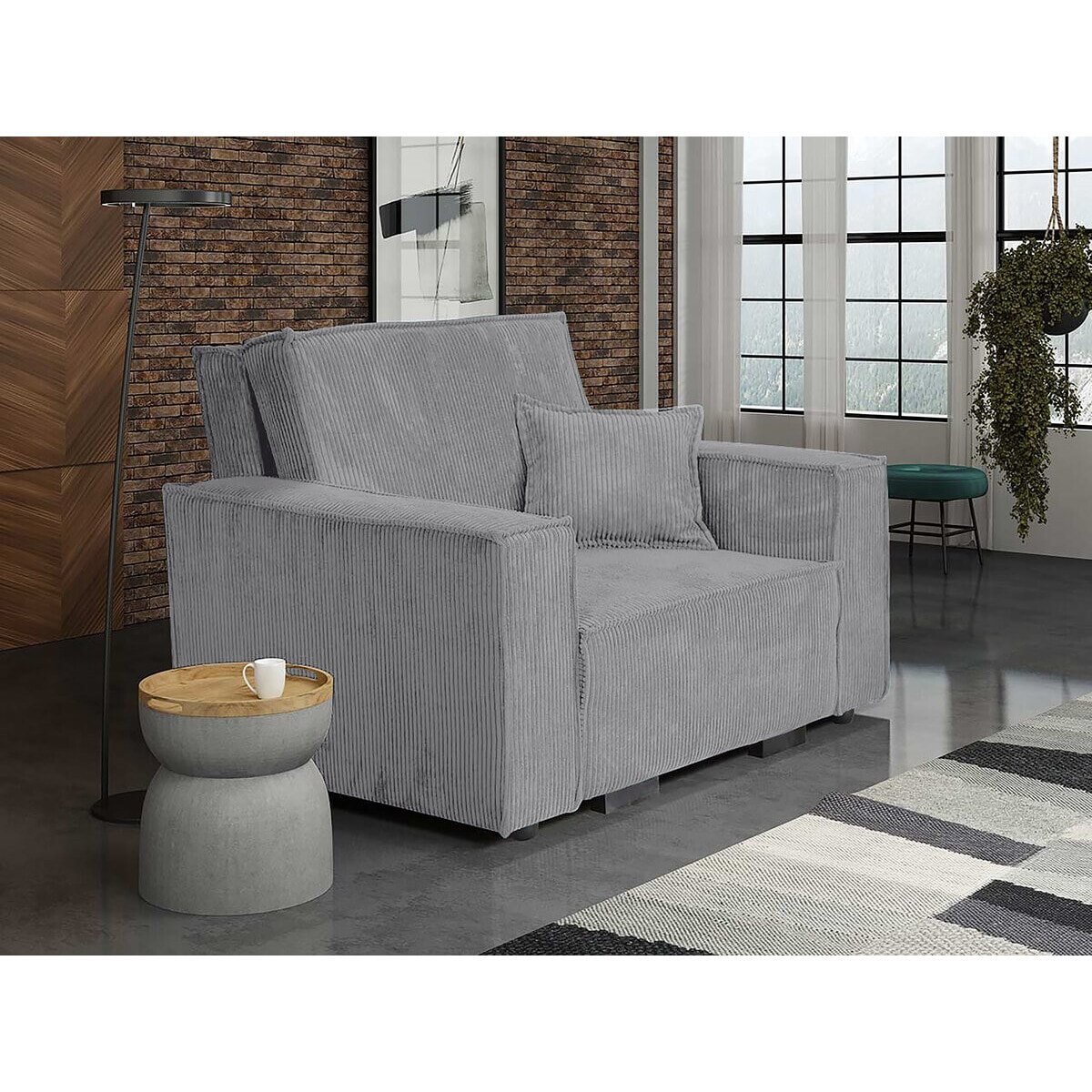 Fauteuil convertible en velours côtelé "Clivia" - Gris