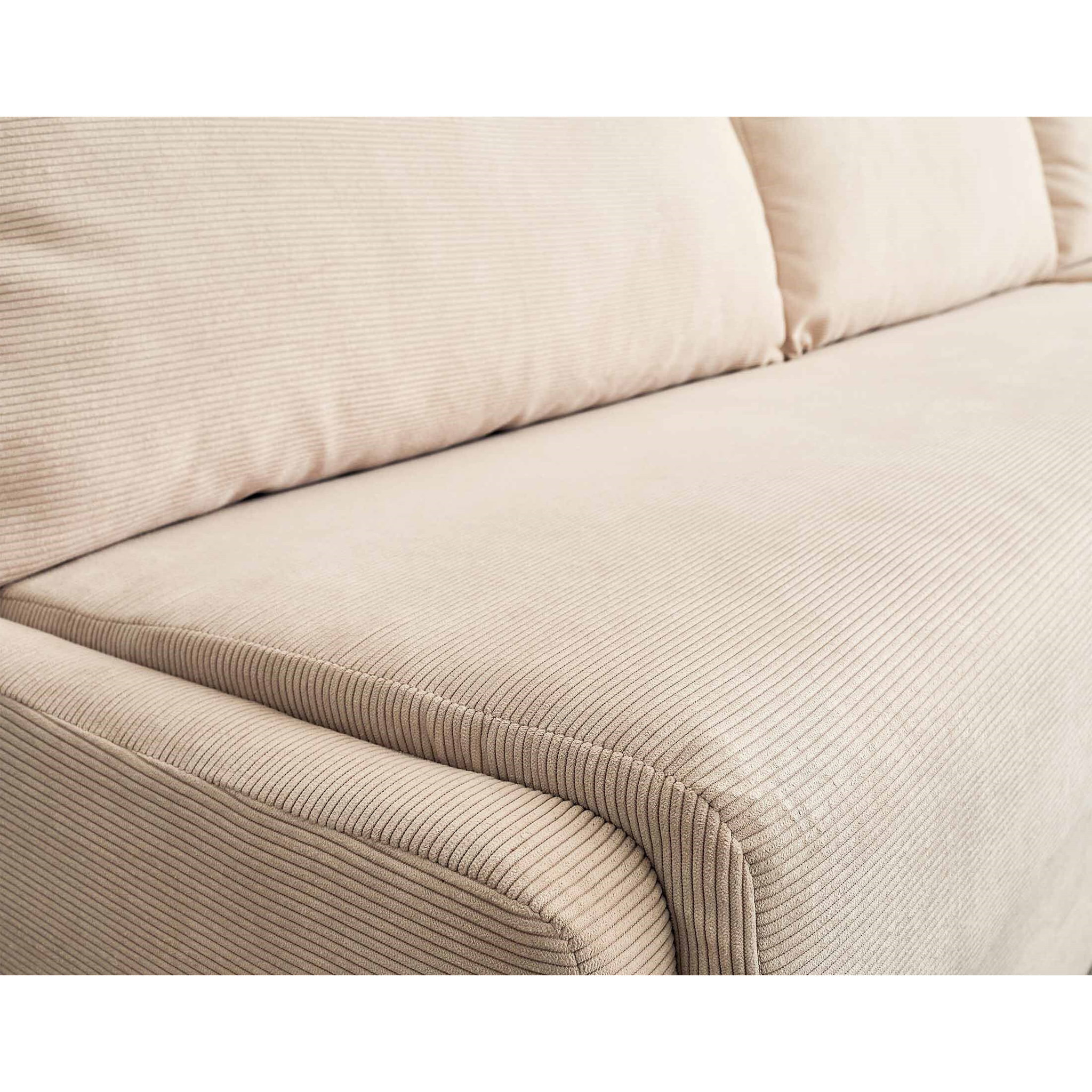 Palmira - canapé d'angle droit - 4 places - convertible couchage quotidien - matelas 14 cm - en velours côtelé - Beige