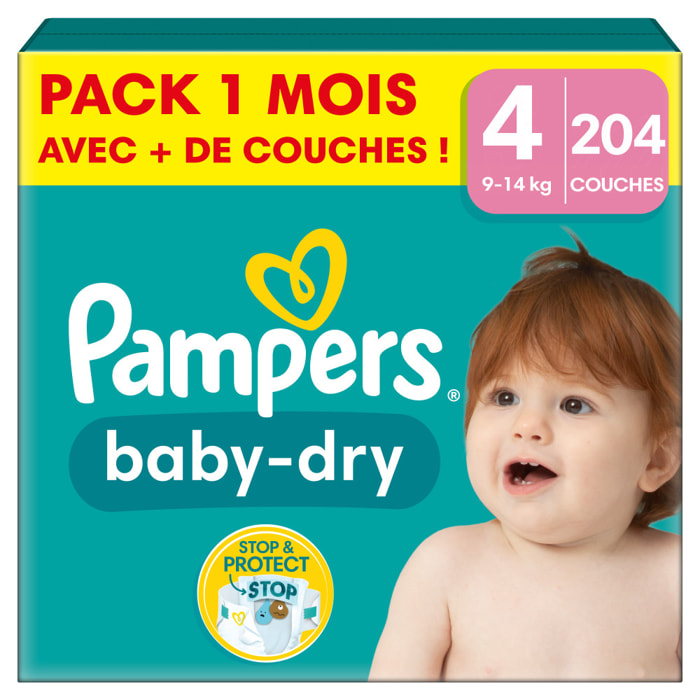 204 Couches Pampers Baby-Dry, Taille 4, 9-14 kg