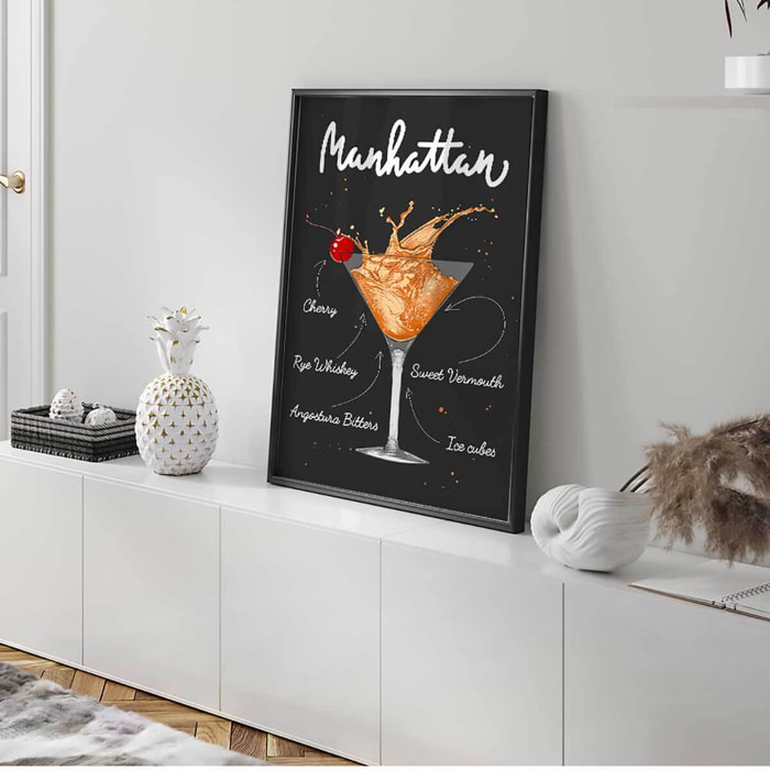 Affiche encadrée cocktail Manhattan Affiche + cadre en métal - Noir