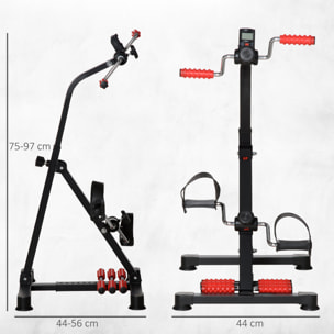Pedales Estáticos Personas Mayores, Pedaleador Ejercitador de Piernas y Brazos, Altura Ajustable 75-97 cm, Ancho Regulable 44-56 cm, con Pantalla LCD y Rodillo Masajeador para Pies