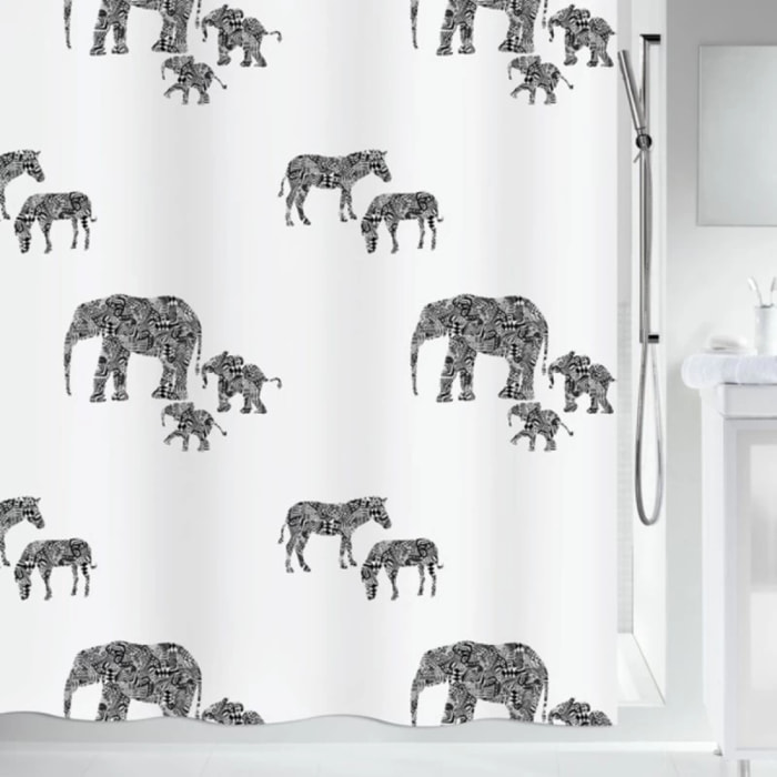 Rideau de douche Polyester SERENGETI 180x200cm Noir & Blanc Spirella