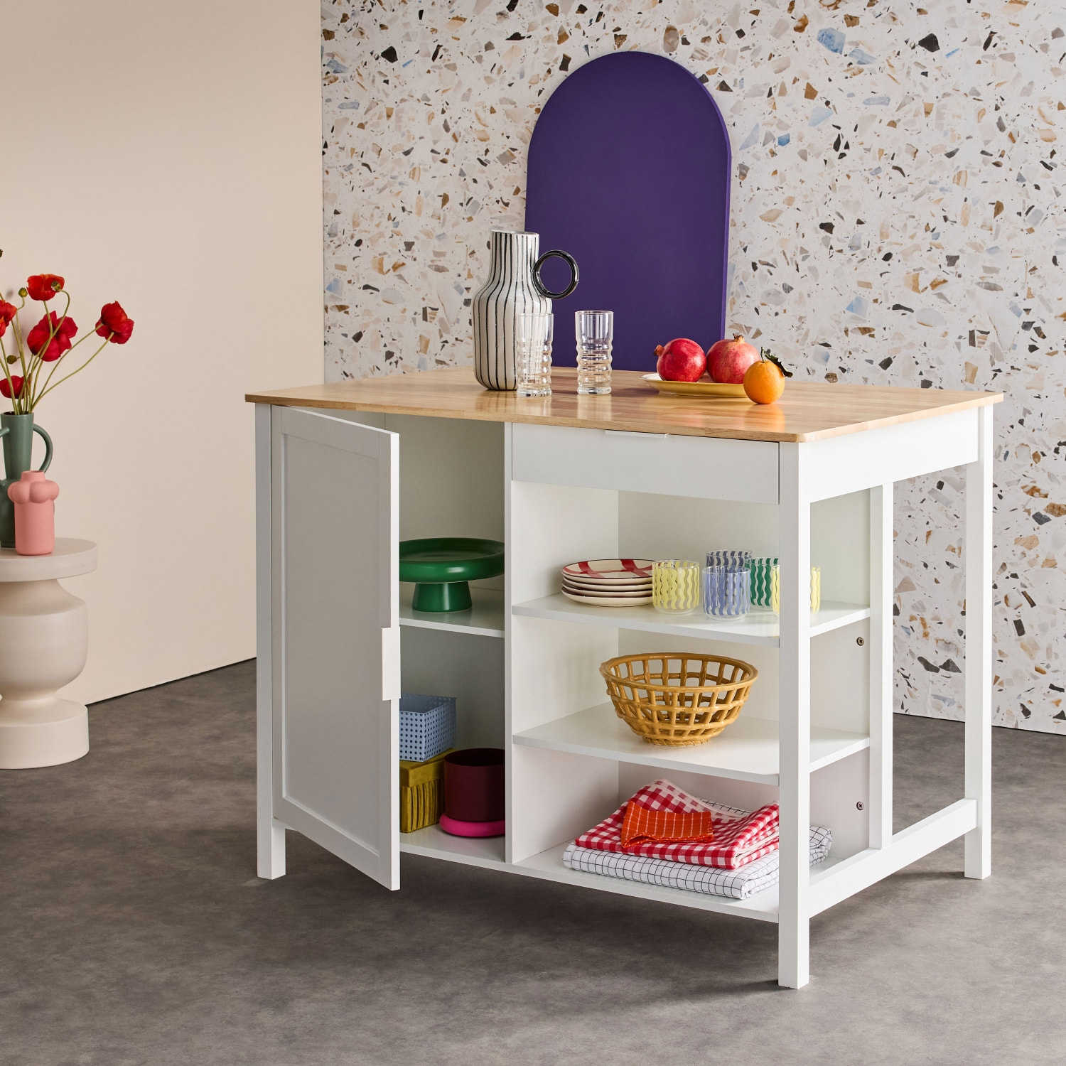 Îlot central de cuisine plateau bois d'hévéa L120cm MOLENE