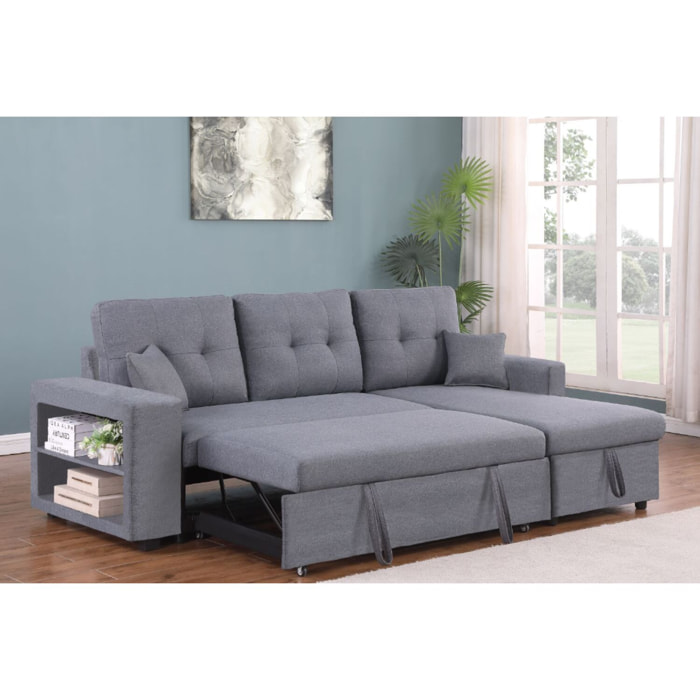 Canapé d'angle droit convertible en tissu gris 4 places SAN DIEGO