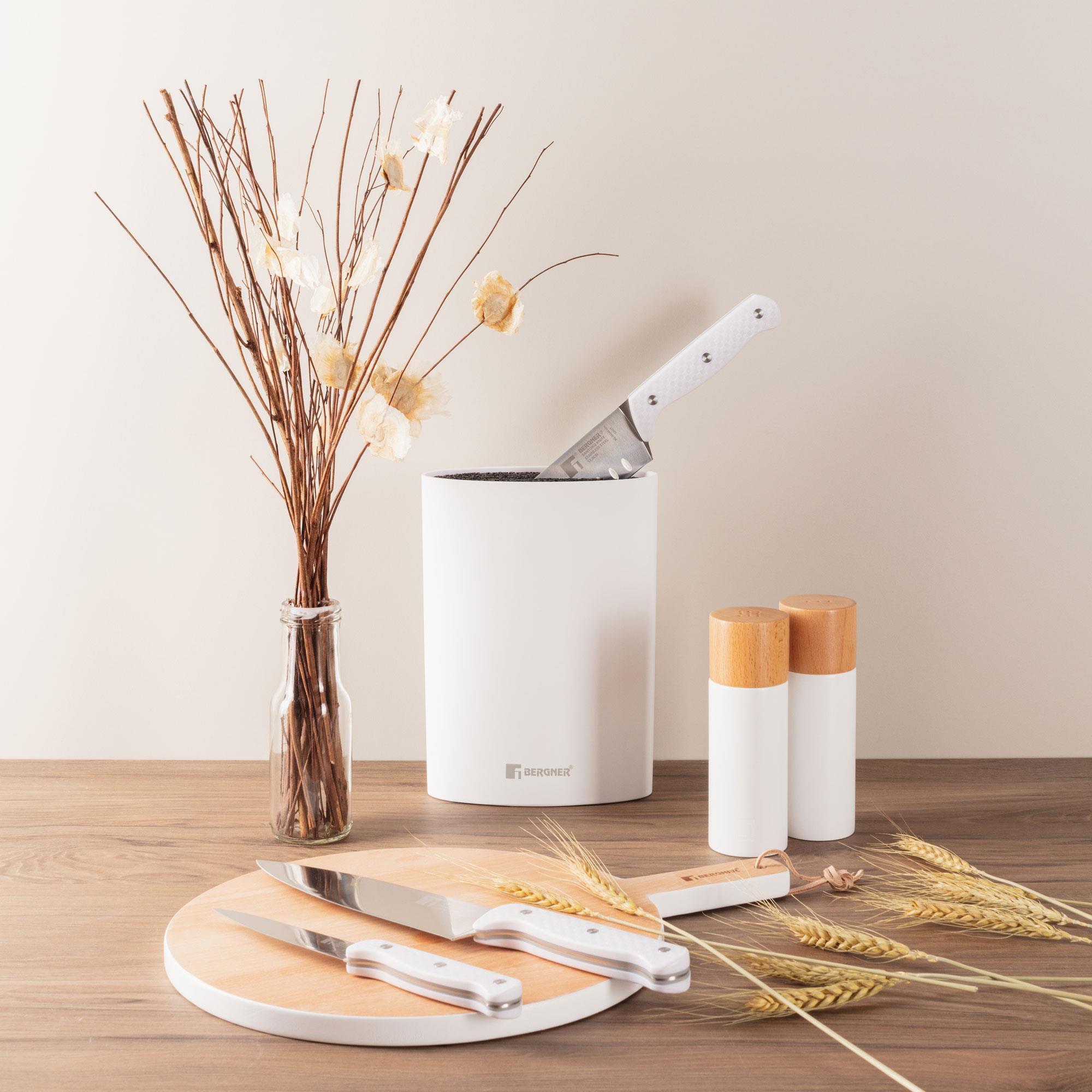 juego de 3 cuchillos de acero inoxidable + tacoma en color blanco