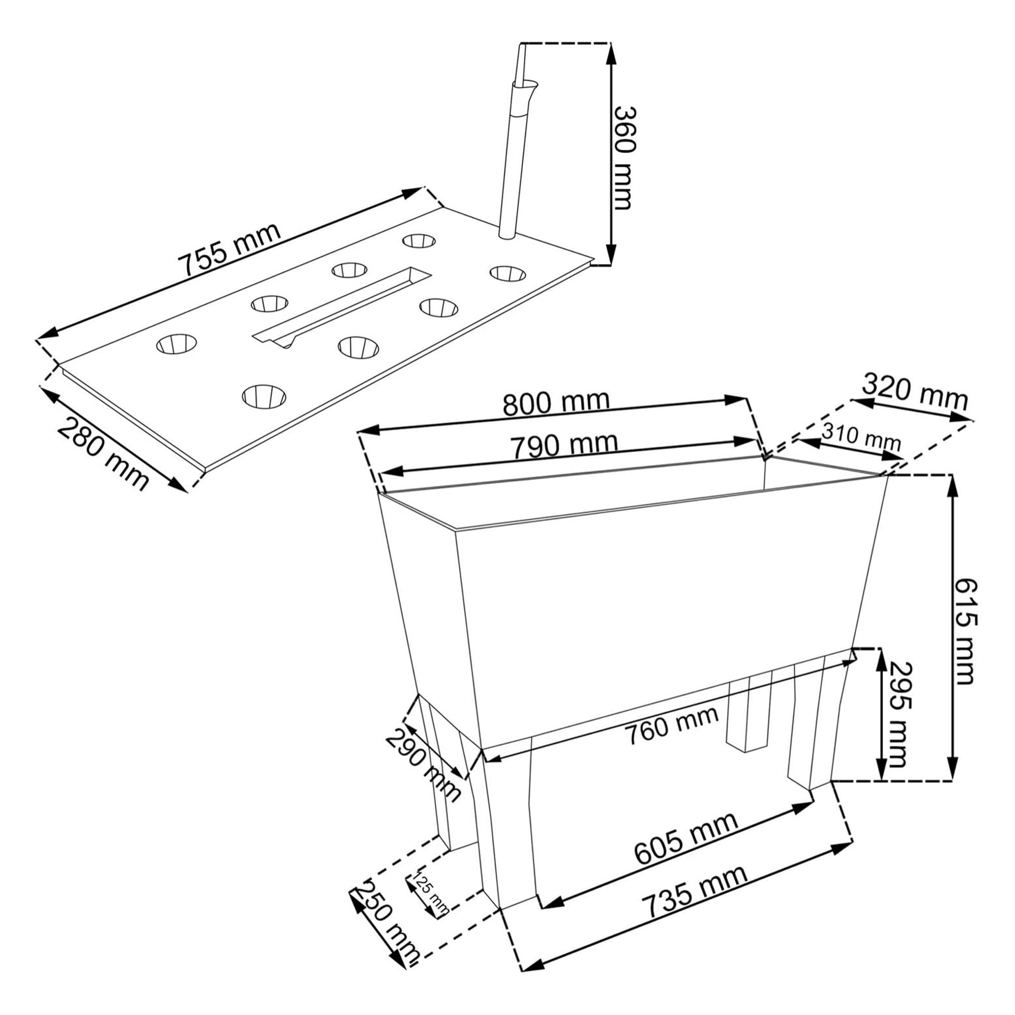 Jardinera c/patas. mod. rato jh 600. c/autorriego 80x33x65cm. blanco