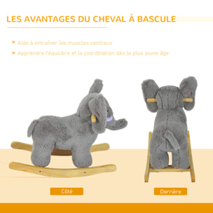 Jouet à bascule éléphant pour enfant +18 mois effet sonore poignées gris