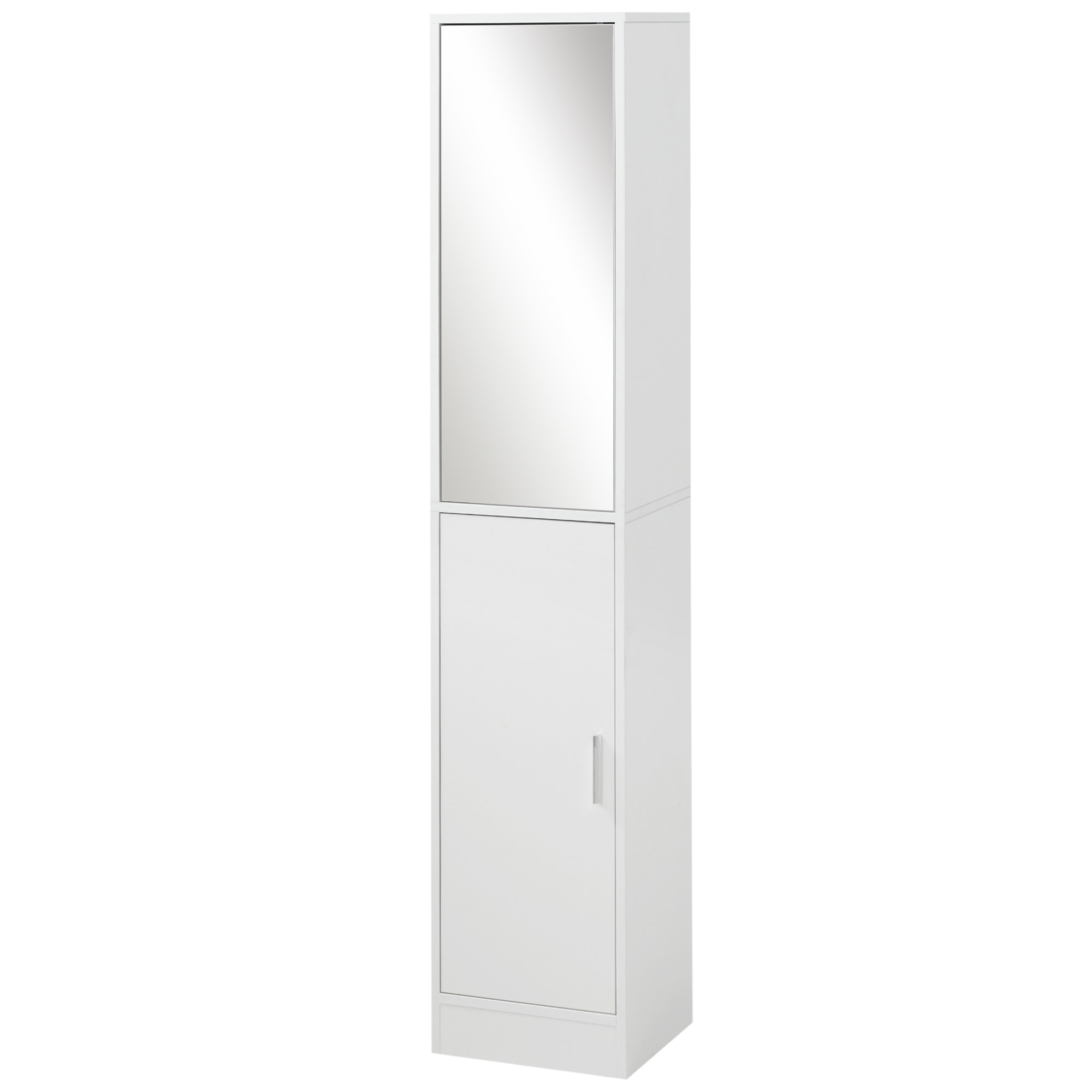 kleankin Armario para Baño Alto Mueble Columna de Baño con Espejo 2 Puertas y Estantes Interiores Ajustables Multiusos para Cocina Salón 32x28x162 cm Blanco