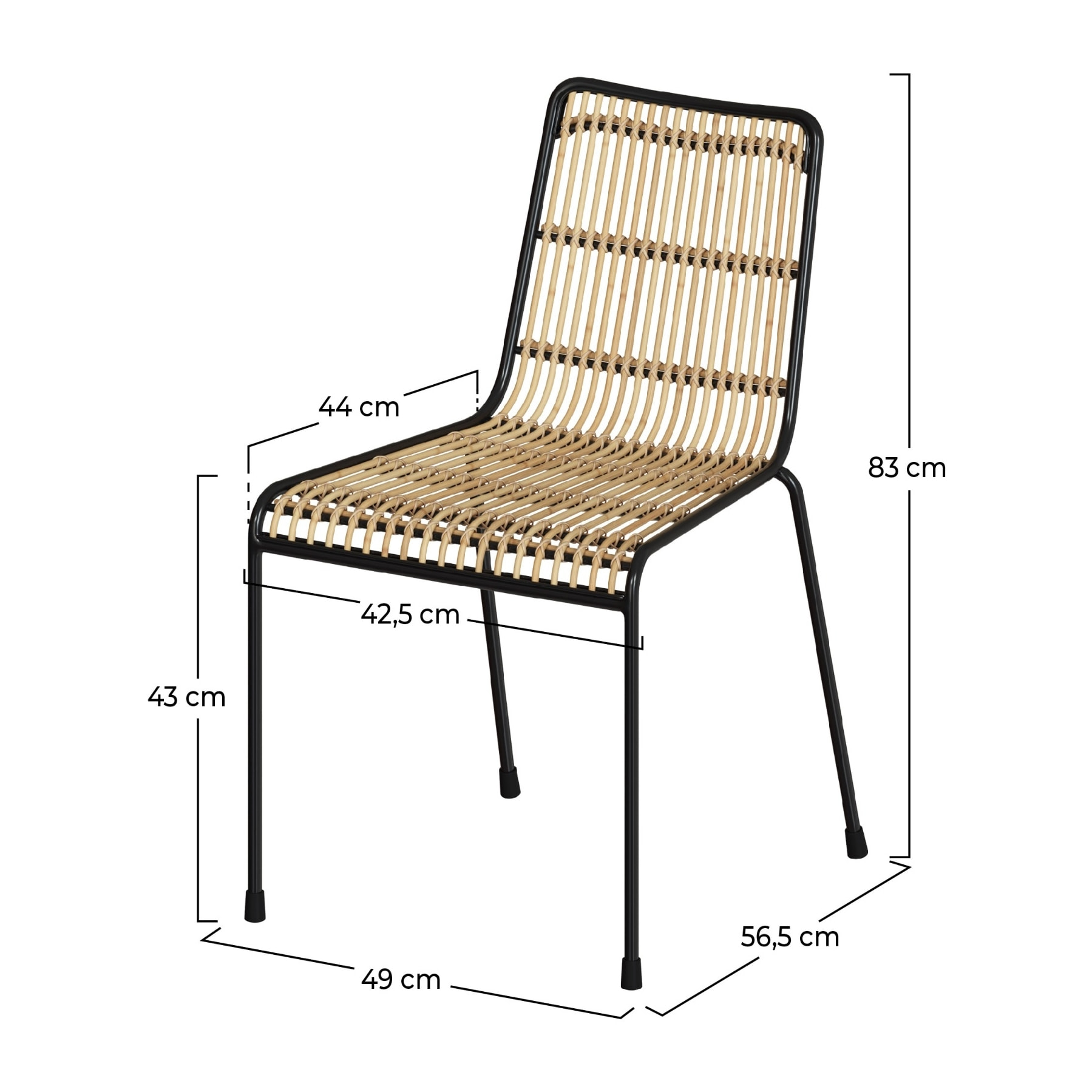 Chaise Jouve en rotin et métal noir (lot de 2)