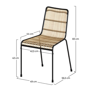 Chaise Jouve en rotin et métal noir (lot de 2)