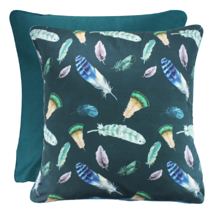 Taie d'oreiller satin de coton imprimé vert Feathers green
