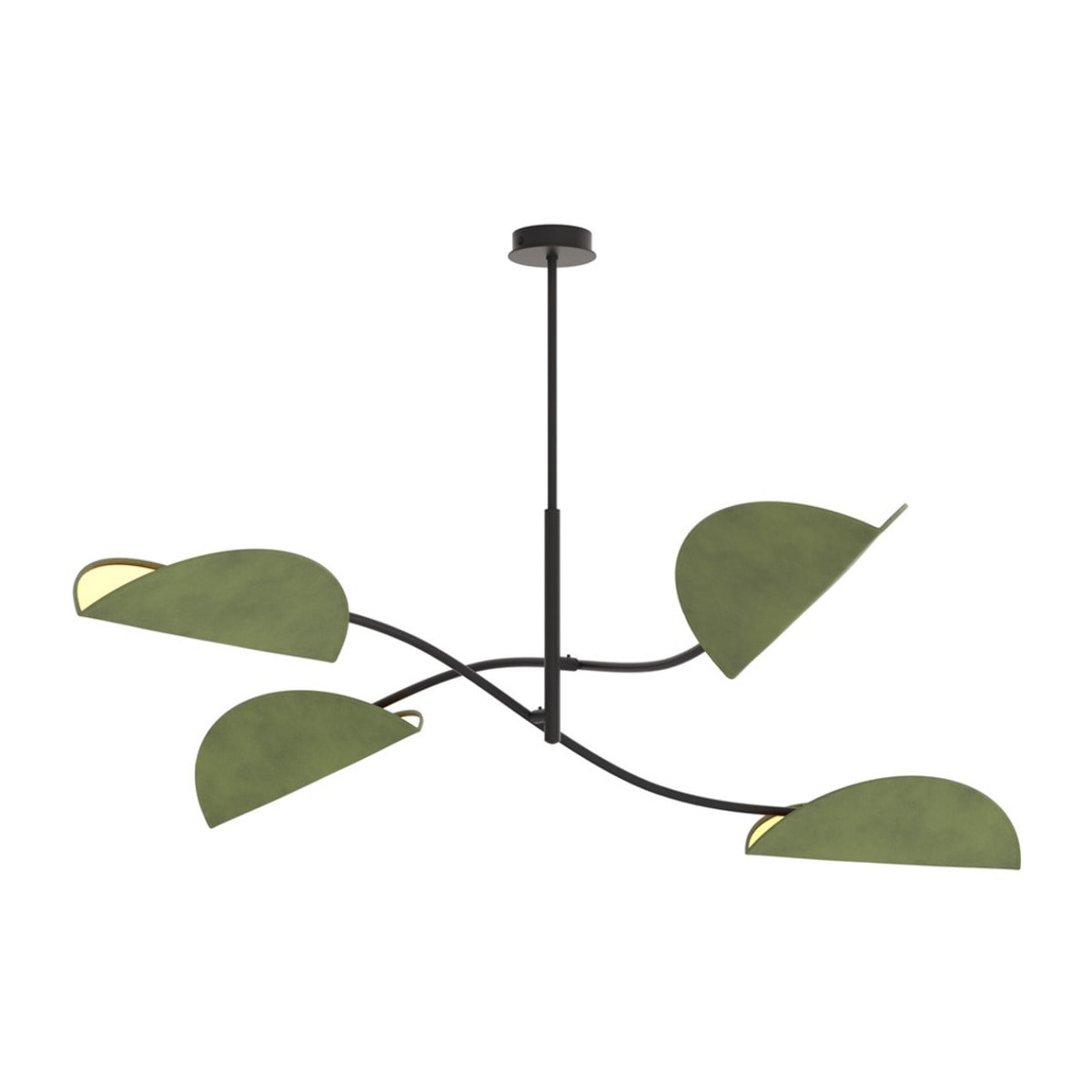 Lampada a sospensione Lotus in acciaio nero e velluto verde